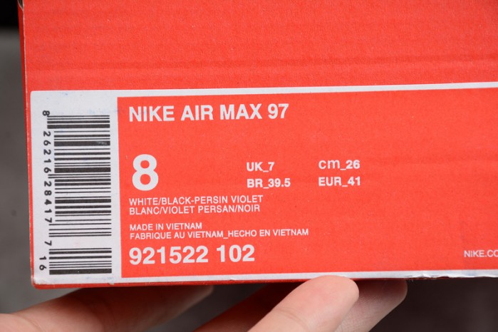 NIKE mens  Air Max 97 White/Black-Persin Violet  921522-102